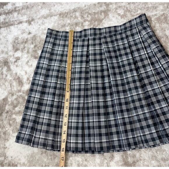 Cali 1851 Los Angeles black white plaid side zip school girl pleated skirt SZ M - Picture 6 of 6